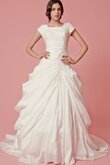 Robe de mariée moderne avec manche courte broder avec manche épeules enveloppants de lotus