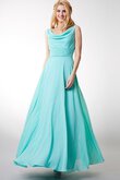 Chiffon gerüschtes langes bodenlanges schlichtes Brautjungfernkleid mit Wasserfall Ausschnitt