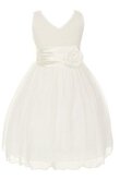 Robe de cortège enfant manche nulle a-ligne avec fleurs v encolure