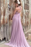 A-Line V-Ausschnitt Ärmelloses schlichtes sexy Brautjungfernkleid mit kreuz