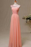 Abito da Ballo Tondo in Chiffon A Terra con Piega A-Line con Manica Corte