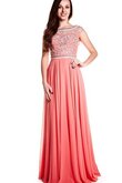 A Linie Perlenbesetztes Bateau Ausschnitt Sweep train Ballkleid aus Chiffon mit Kristall