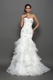 Robe de mariée longue manche nulle en organza avec perle de traîne mi-longue