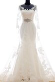 Robe de mariée sage plissé a-ligne avec manche longue decoration en fleur