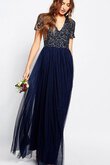 A-Line kurze Ärmeln Paillette Chiffon Reißverschluss luxus Brautjungfernkleid
