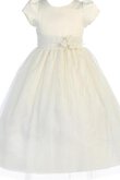 Robe de cortège enfant fermeutre eclair en satin avec fleurs en tulle avec nœud