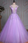 Paillette V-Ausschnitt Perlenbesetztes Spitze Duchesse-Linie bodenlanges Quinceanera Kleid