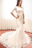 Abito da Sposa moda Elegante con Mezze Maniche Fuori dalla spalla in Pizzo Spazzola Treno
