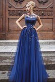 Robe de bal a-ligne col en bateau textile en tulle longueur au ras du sol decoration en fleur