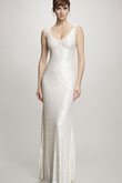 Robe de mariée brillant jusqu'au sol de col en v en tulle avec zip