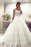 Robe de mariée delicat classique col en bateau en 3/4 manche en tulle