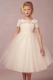 Abito da cerimonia bambini adorabile in tulle tondo con applique sotto ginocchio a-line