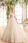 Abito da Sposa con Applique in pizzo con Mezze Maniche A Terra in Pizzo con Bottone