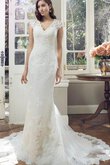 Robe de mariée naturel de fourreau decoration en fleur de col en v avec manche courte