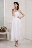 Abito da Sposa Senza Maniche con Piega in Chiffon con Perline Corto