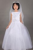 Duchesse-Linie Tüll A-Line Blumenmädchenkleid ohne Ärmeln mit Applike