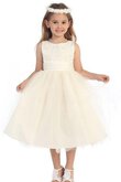 Normale Taille A-Line Bateau knöchellanges Blumenmädchenkleid mit Applikation mit Perlen