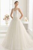 Bateau Organza gesticktes glamouröses formelles Brautkleid mit Blume