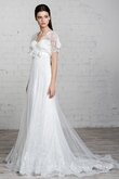 Spitze Tüll V-Ausschnitt einfaches Brautkleid mit Gürtel mit Blume