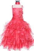 Robe de cortège enfant pendant fermeutre eclair avec fleurs en organza avec gradins