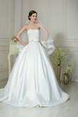 Ärmelloses a linie Satin langes bodenlanges Brautkleid mit Applikation