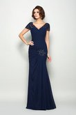 Empire Taille Chiffon Bodenlanges Brautmutterkleid mit V-Ausschnitt mit Reißverschluss