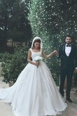Robe de mariée appliques de col carré avec fleurs a-ligne avec sans manches