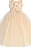 A-Line Ärmelloses Schaufel-Ausschnitt Blumenmädchenkleid mit Applike