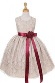 Abito da Cerimonia Bambini in pizzo con Fiore in Pizzo A-Line con Fiocco alta vita