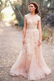 Abito da sposa a terra v-scollo all aperto in tulle grazioso a-line