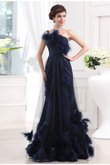 Satin Normale Taille Meerjungfrau Stil Sittsames Abendkleid mit Feder