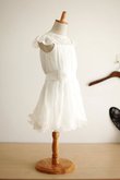 Robe de cortège enfant naturel jusqu'au sol en chiffon avec zip avec fleurs