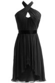Abito Laurea A-Line Anello in Chiffon con Criss-cross Naturale Senza Maniche