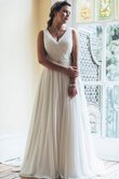 Robe de mariée chic luxueux de col en v jusqu'au sol avec perle