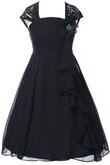 A-Line Chiffon Quadrat Ausschnitt wadenlanges Blumenmädchenkleid mit Bordüre