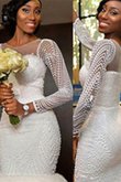 Natürliche Taile Sweep train Schaufel-Ausschnitt Langärmeliges Brautkleid aus Tüll