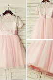 Robe de cortège enfant naturel avec manche courte en tulle avec fleurs jusqu'au sol