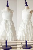 Prinzessin Schaufel-Ausschnitt Normale Taille Chiffon Ärmelloses Blumenmädchenkleid