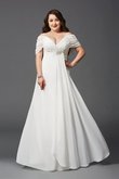 Robe de bal longue de princesse longueur au ras du sol avec manche courte ruché