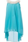 Hoch niedrig Ärmellos A-Linie plissiertes Blumenmädchenkleid aus Chiffon