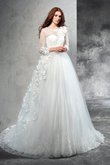 Abito da Sposa Lungo con Maniche Lunghe Naturale con Fiore Ball Gown