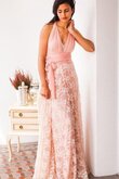 Vestido de Dama de Honor de Corte-A de Fajas de Encaje Adorno de Hasta el suelo