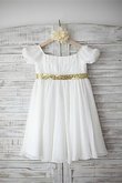 Abito da Cerimonia Bambini con Manica Corte A Terra Barchetta Principessa in Chiffon