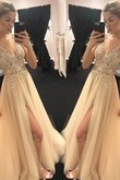 Fabelhaft Natürliche Taile Ärmelloses Tüll Ballkleid mit Perlen
