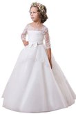 Abito da Cerimonia Bambini Ball Gown A Terra Naturale in Pizzo in Raso