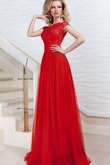 Robe de bal plissé col en bateau avec manche courte de traîne courte en tulle