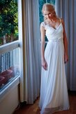 Robe de mariée ligne a avec sans manches dos nu ruché avec ruban