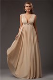 Robe de soirée naturel de col en v de princesse avec sans manches avec perle