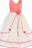 A-Line Ärmelloses Tüll Reißverschluss bodenlanges Blumenmädchenkleid