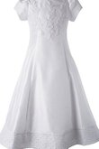 Robe de cortège enfant naturel en satin col en bateau avec manche courte appliques